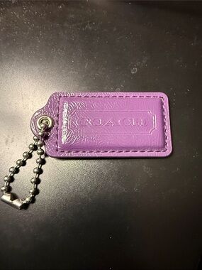 🖤Coach Large Purple Leather Bag Tag with Ball Chain🖤